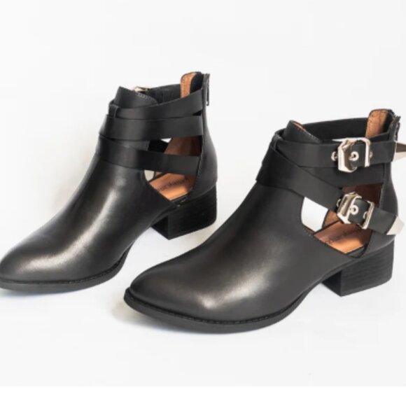 🎀Jeffrey Campbell Ibiza Everly Black Double Buckle Booties Leather - Picture 2 of 7